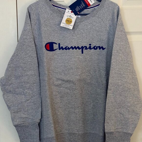 NWT-Men's Big Size Champion Pullover Sweatshirt 1X-Gray, Blue, Red Logo - Picture 1 of 4
